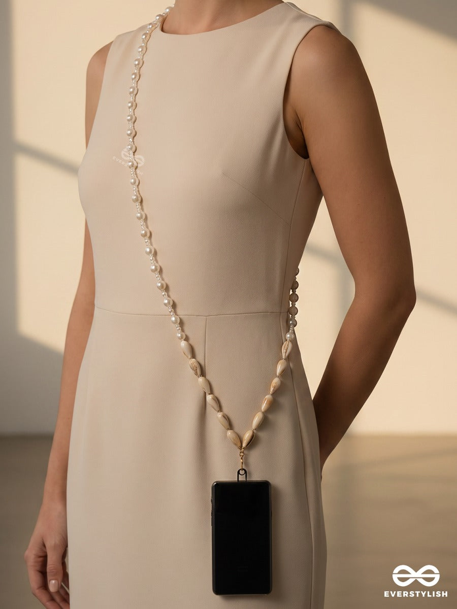 Pearl On Call – Pearl Phone Sling With Natural Shell Details