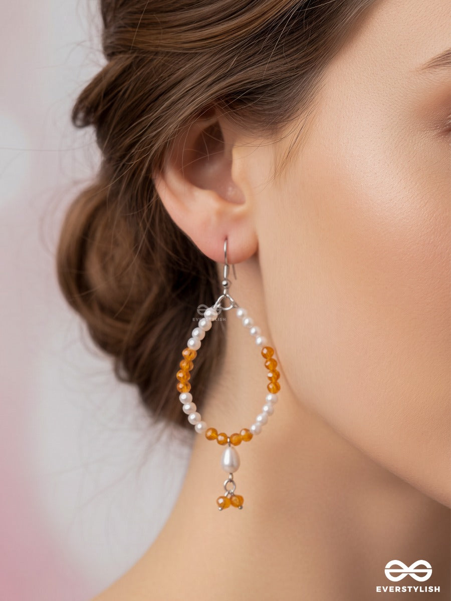 Sunshower – Pearl Teardrop Earrings With Honey Crystal Accents