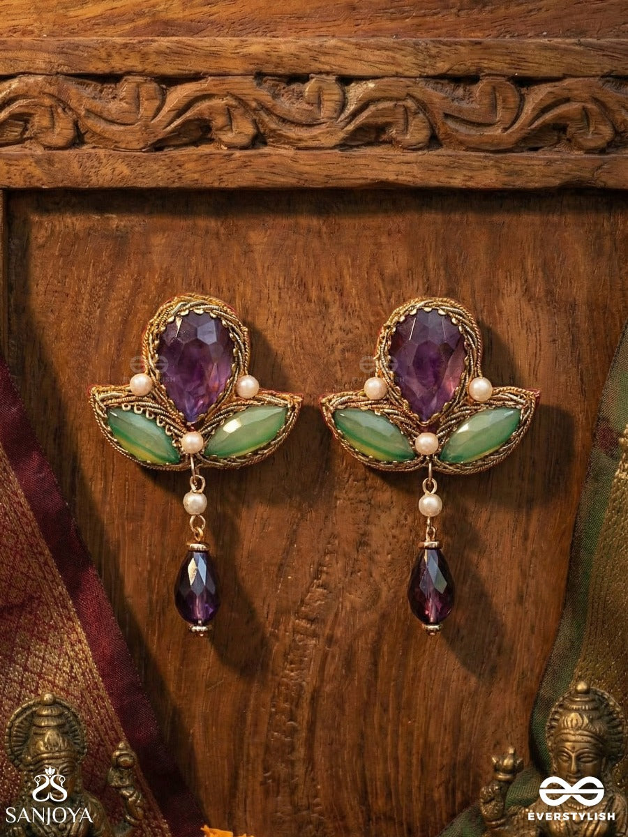 Aabharan - The Royal Ornament - Stones, Beads, Glass And Pearl Drop Embroidered Earrings With Anti-Tarnish Coating