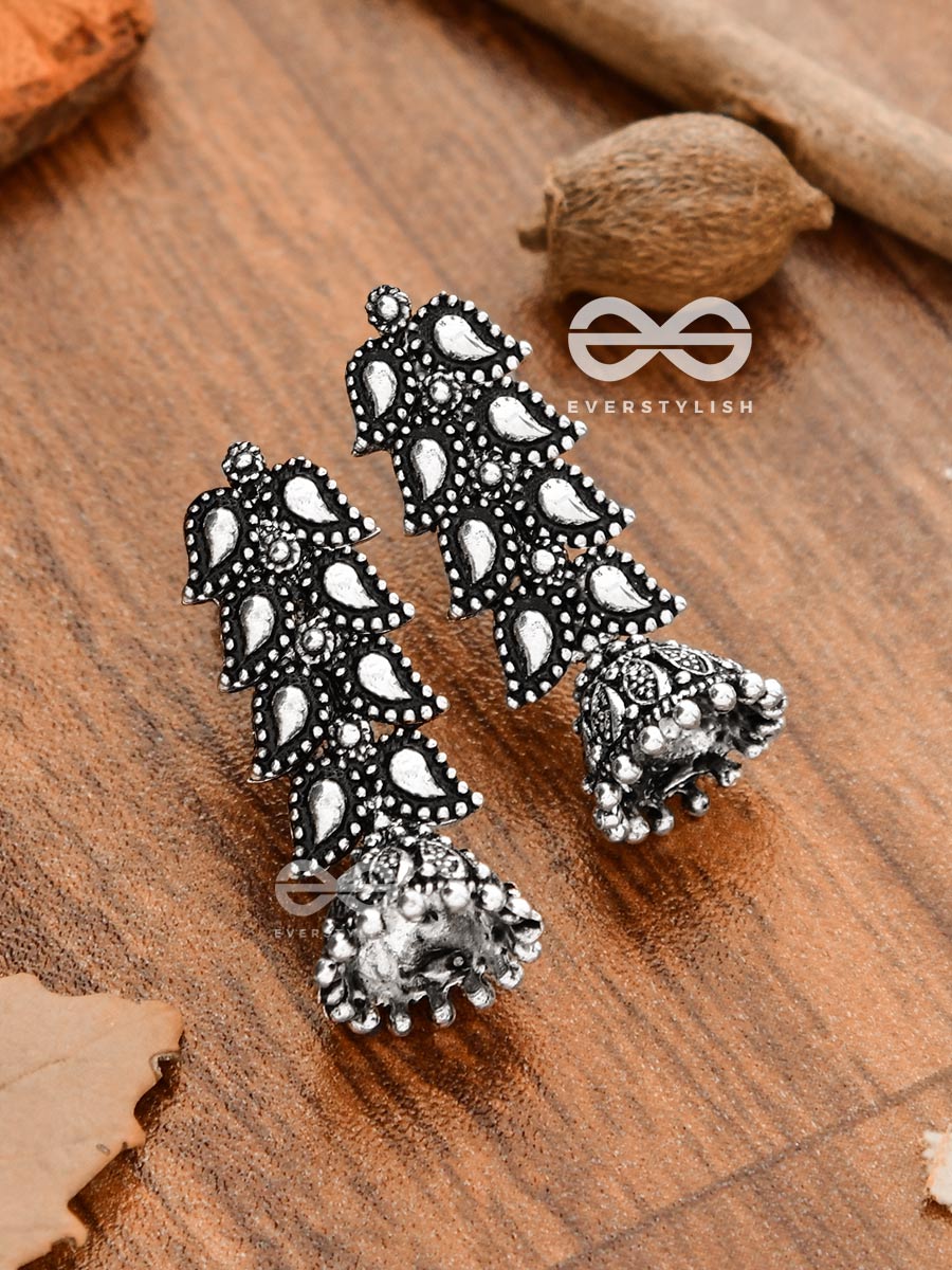 The Layered Leaves Jhumkis - Oxidised Boho Earrings