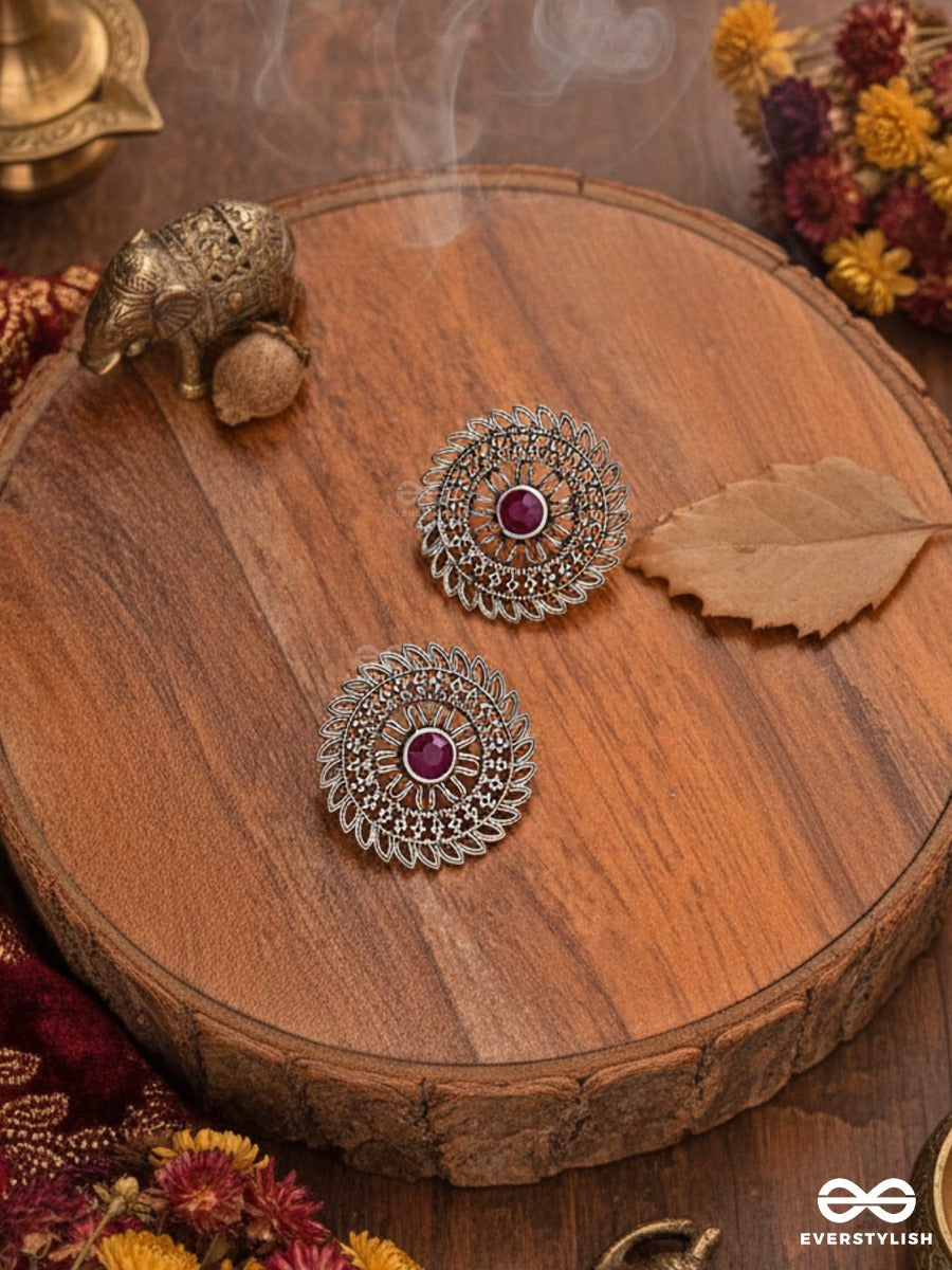The Elegant Mesh Studs (Ruby Red) - The Embellished Oxidised Collection