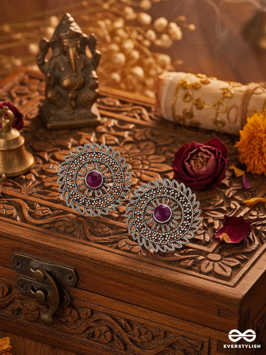 The Elegant Mesh Studs (Ruby Red) - The Embellished Oxidised Collection