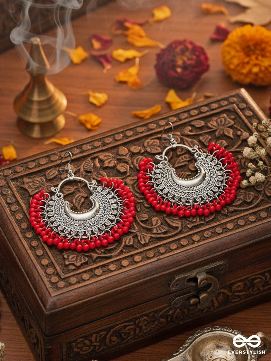 The Motif Moon Chandbali Earrings (Red) - The Boho Basics