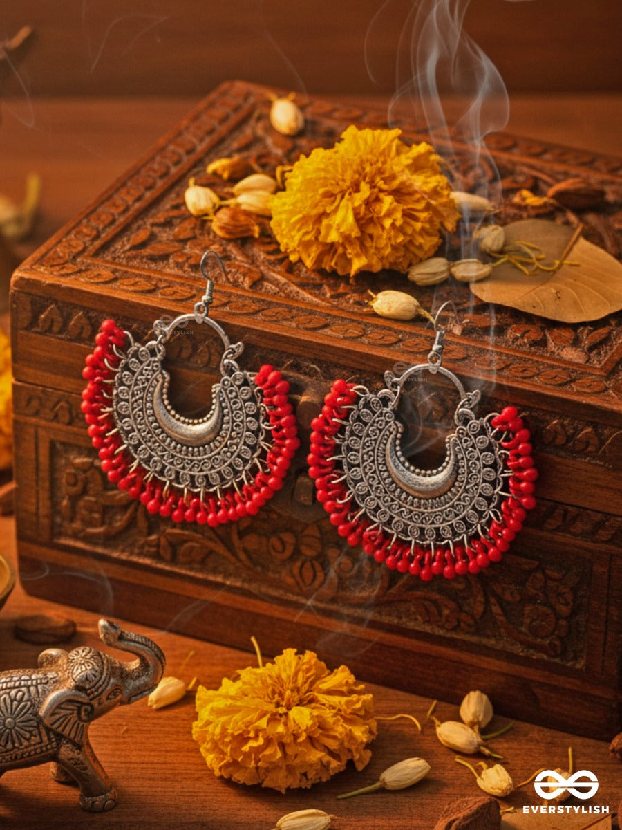 The Motif Moon Chandbali Earrings (Red) - The Boho Basics
