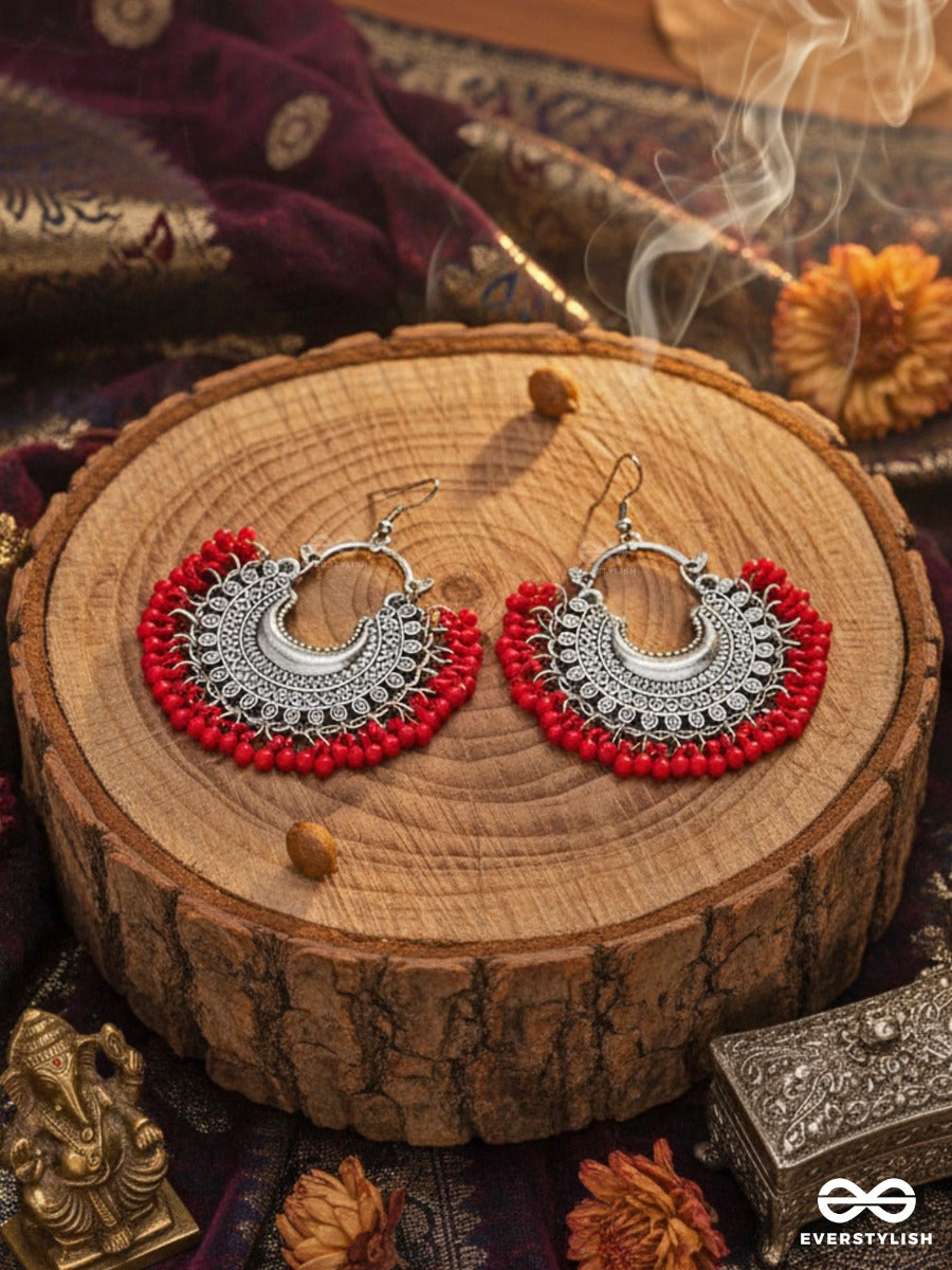 The Motif Moon Chandbali Earrings (Red) - The Boho Basics