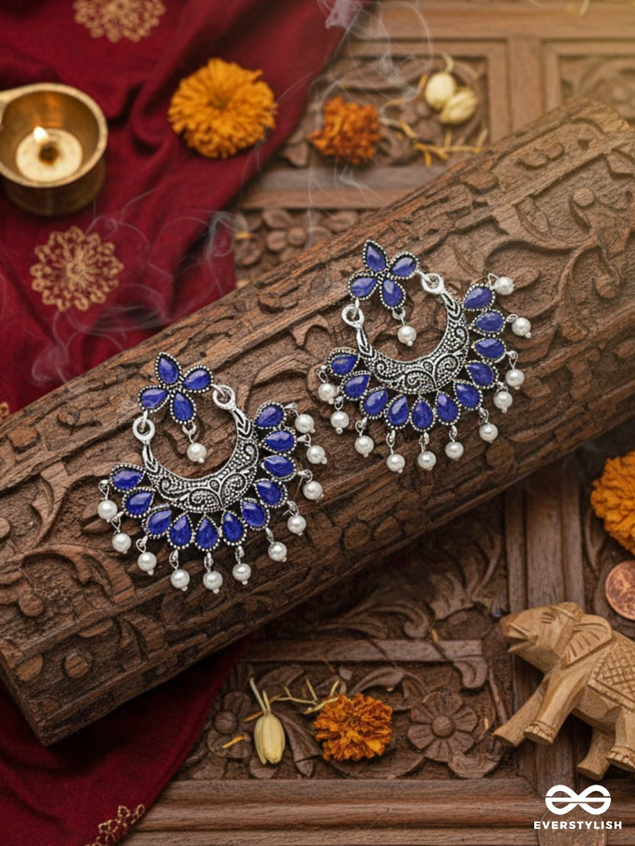 The Elegance Of Royalty (Sapphire Blue) - Embellished Oxidised Earrings