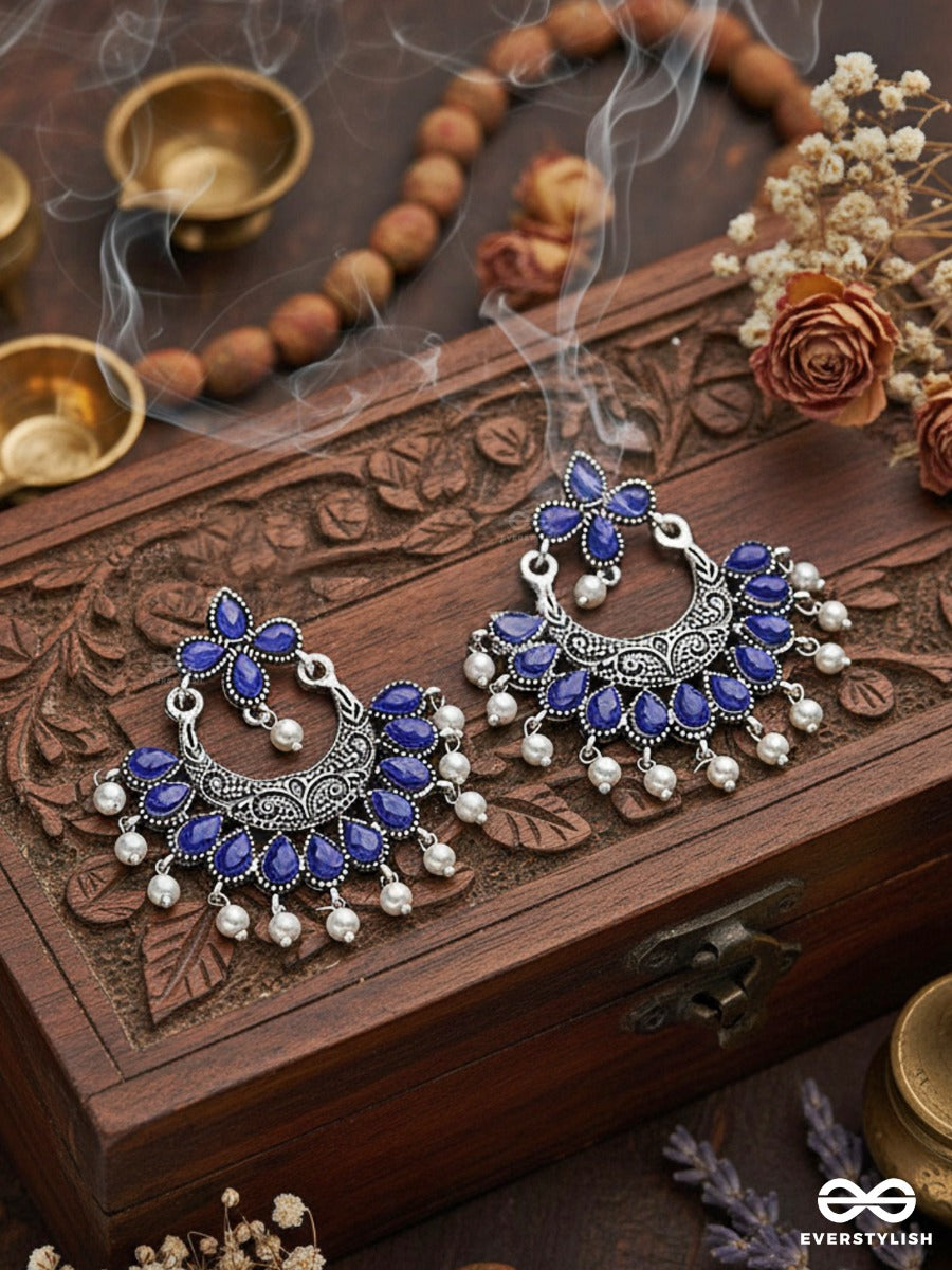 The Elegance Of Royalty (Sapphire Blue) - Embellished Oxidised Earrings