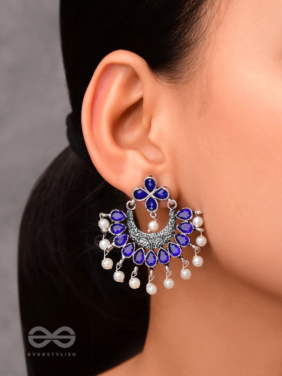 The Elegance Of Royalty (Sapphire Blue) - Embellished Oxidised Earrings
