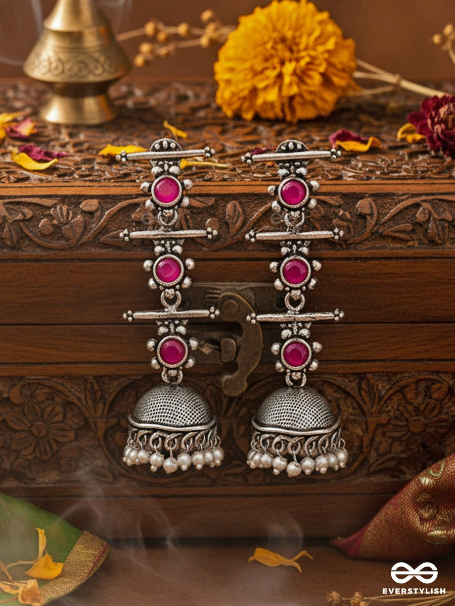 The Elegant Delight - Triple Layered Jhumkas (Ruby Red)