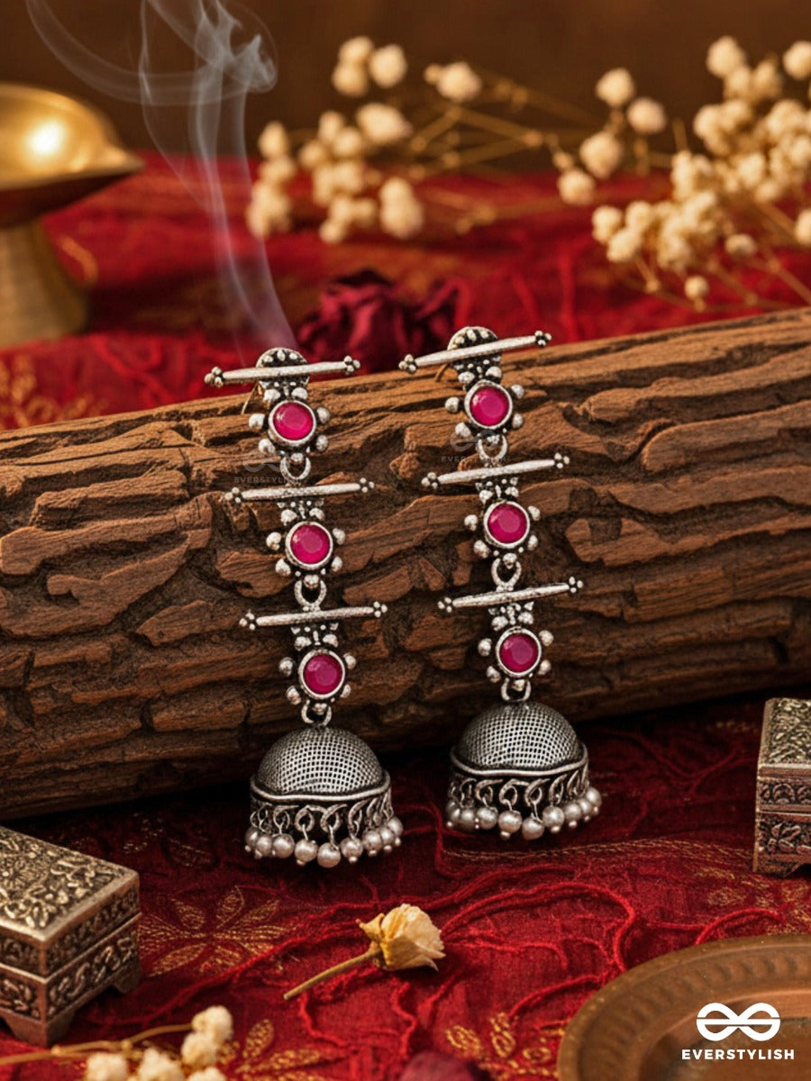 The Elegant Delight - Triple Layered Jhumkas (Ruby Red)