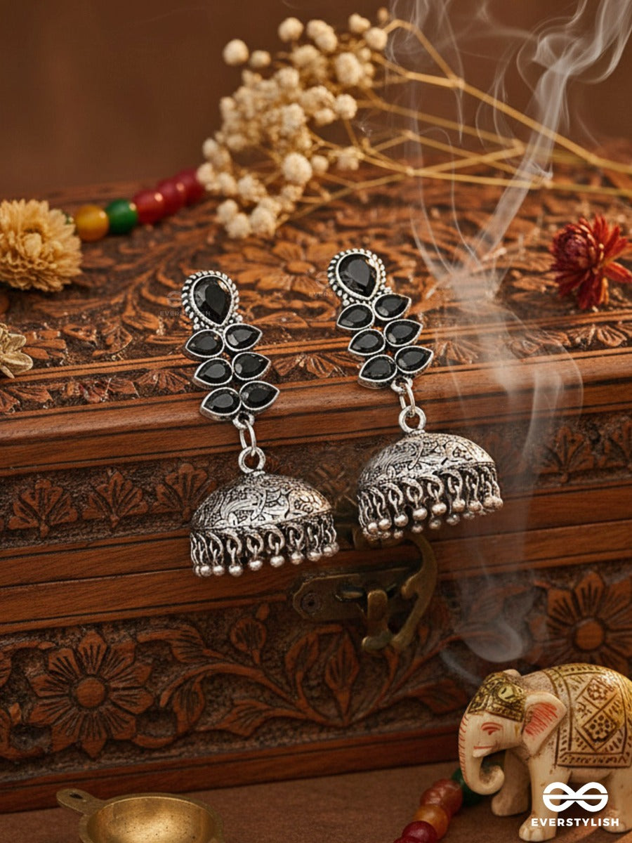 The Woman Of Finesse - Embellished Oxidised Jhumkas (Onyx Black)