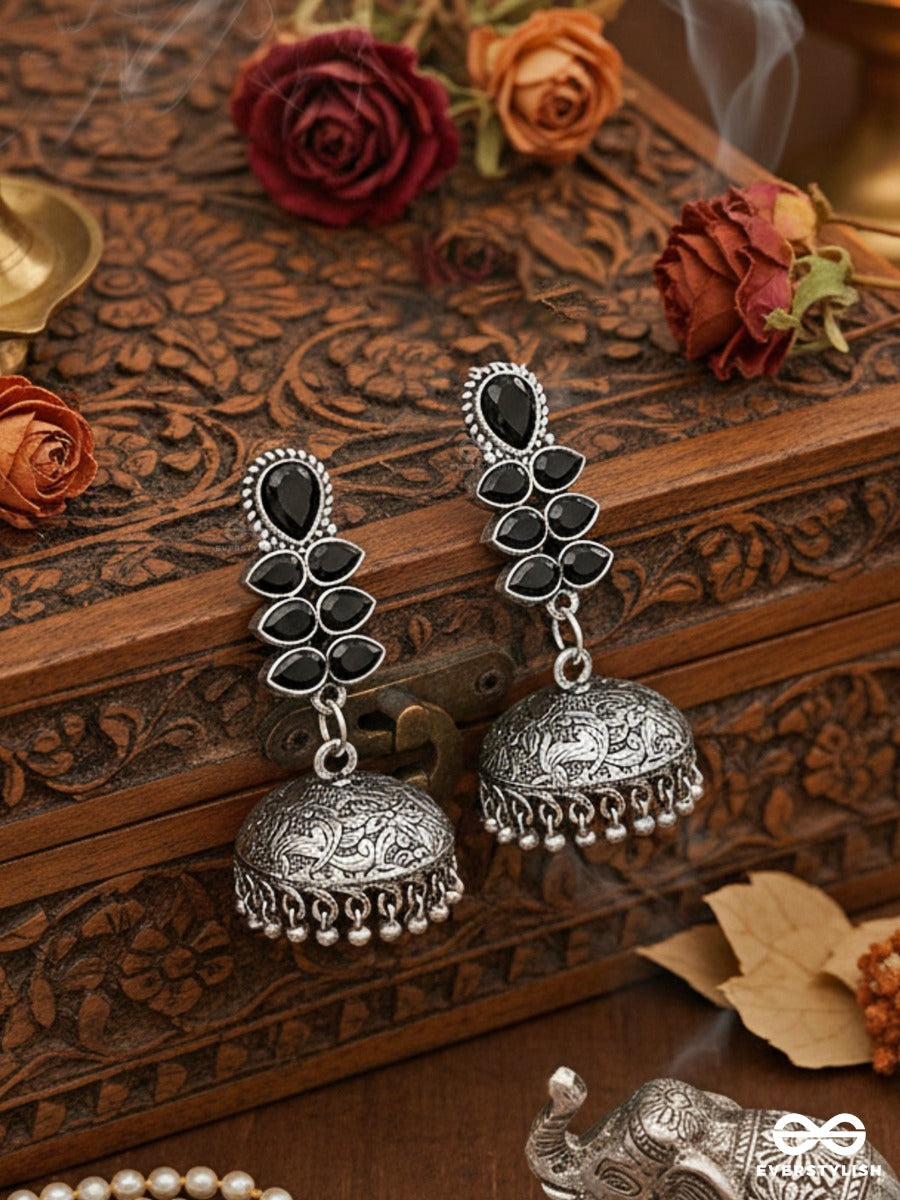 The Woman Of Finesse - Embellished Oxidised Jhumkas (Onyx Black)