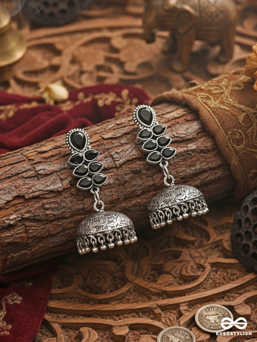 The Woman Of Finesse - Embellished Oxidised Jhumkas (Onyx Black)