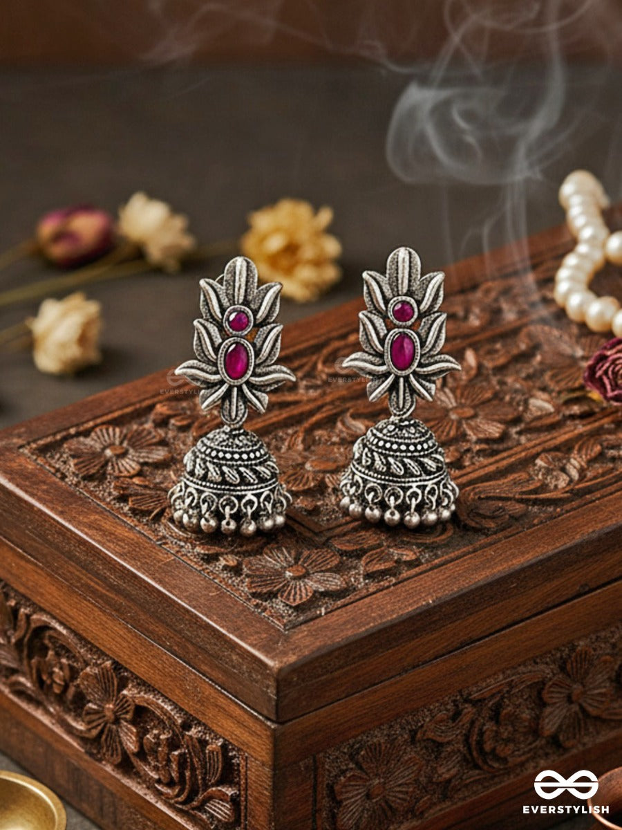 The Little Layered Jhumki (Ruby Red) - Embellished Oxidised Collection