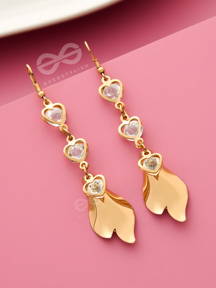 Hearts And Petals - Golden Crystal Danglers