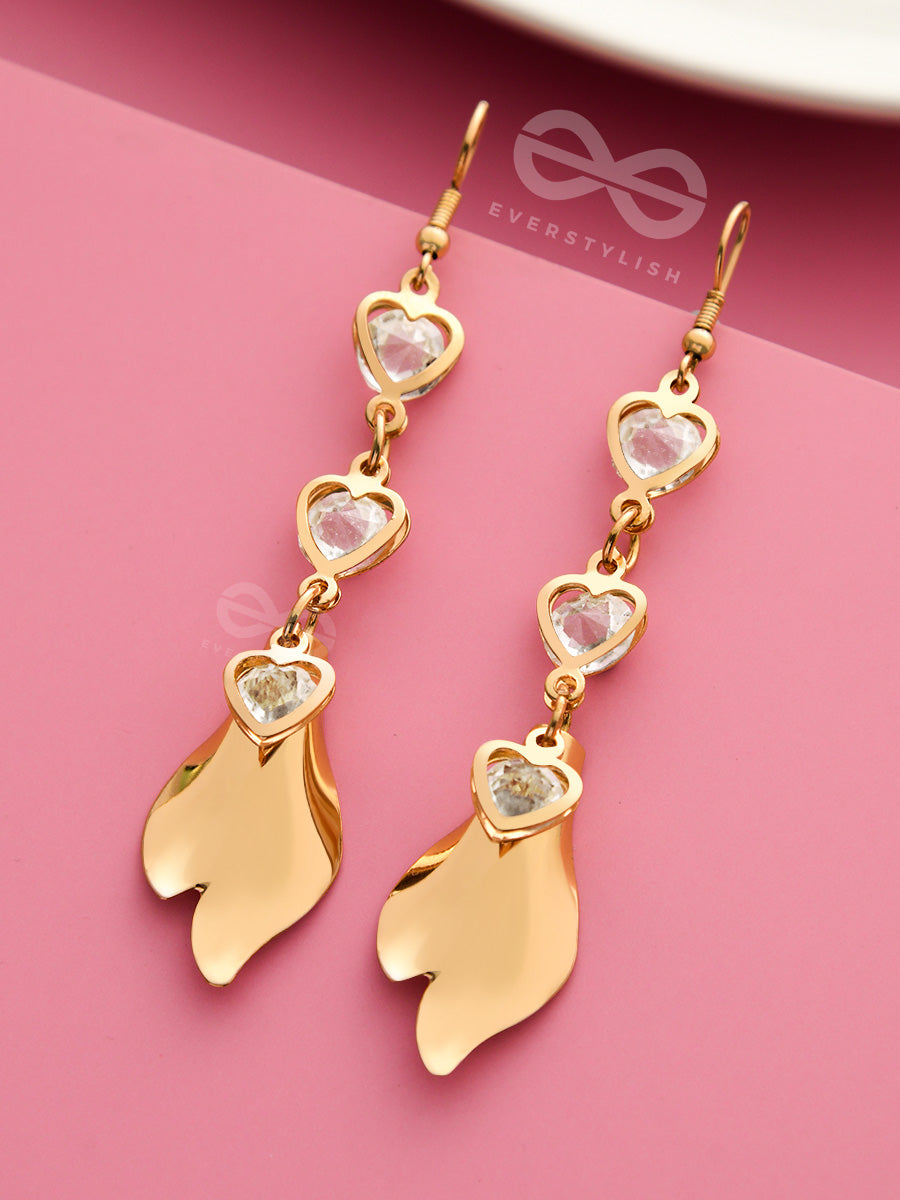 Hearts And Petals - Golden Crystal Danglers