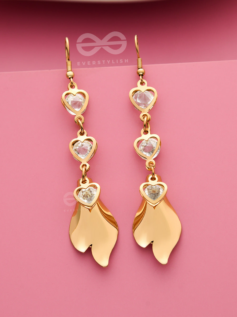 Hearts And Petals - Golden Crystal Danglers