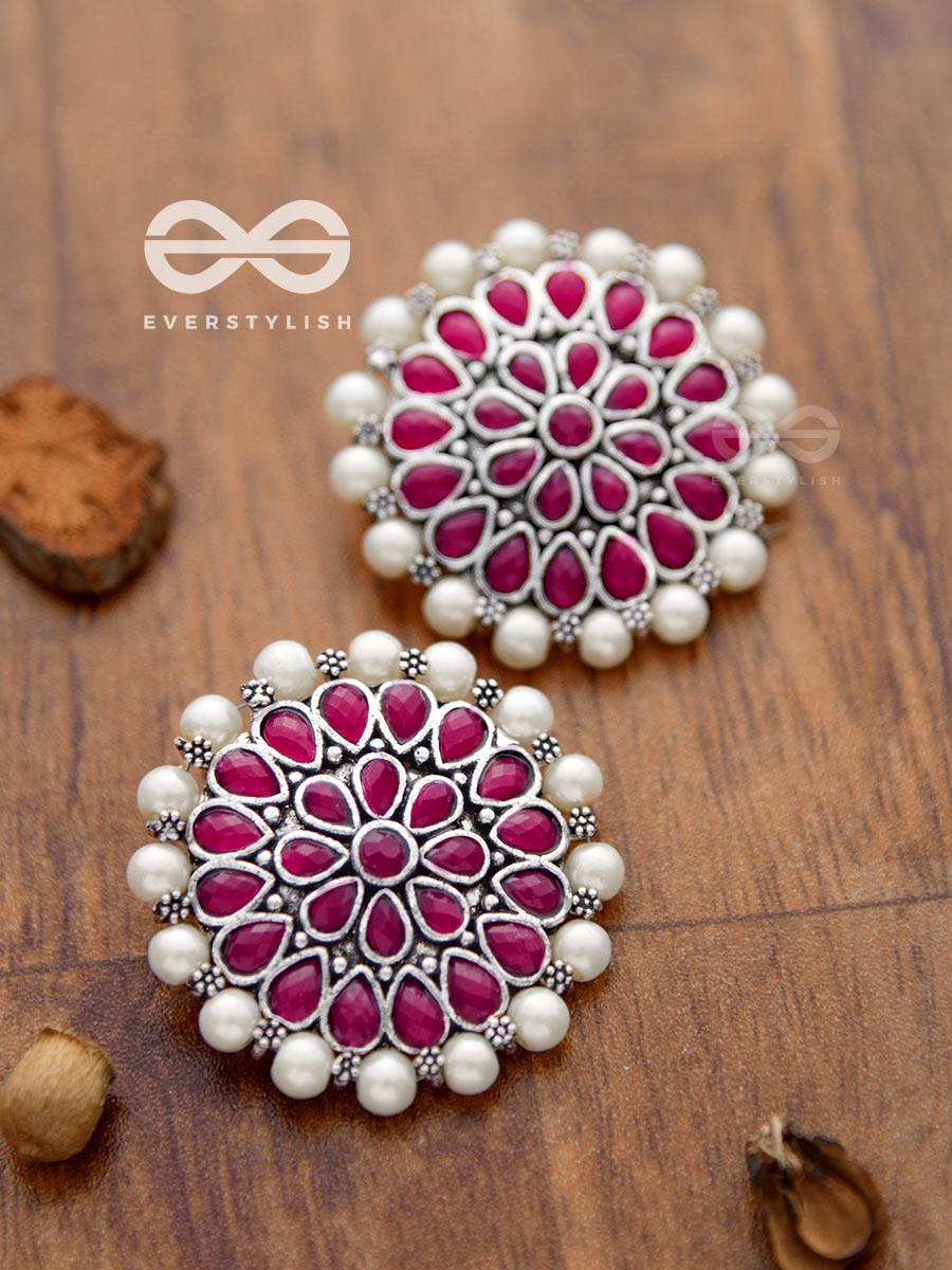 The Classy Desire Perfect Pearl Embellished Statement Studs (Ruby Red)