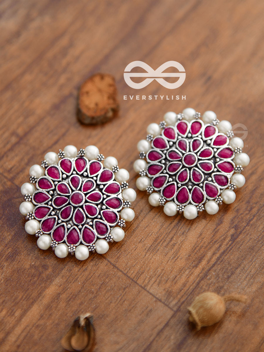 The Classy Desire Perfect Pearl Embellished Statement Studs (Ruby Red)