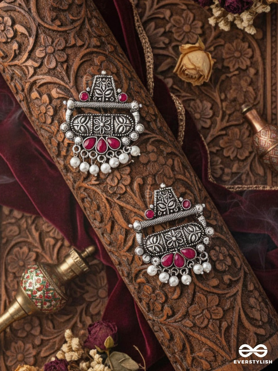 The Boho Chic Intricate Embellished Statement Earrings (Ruby Red)