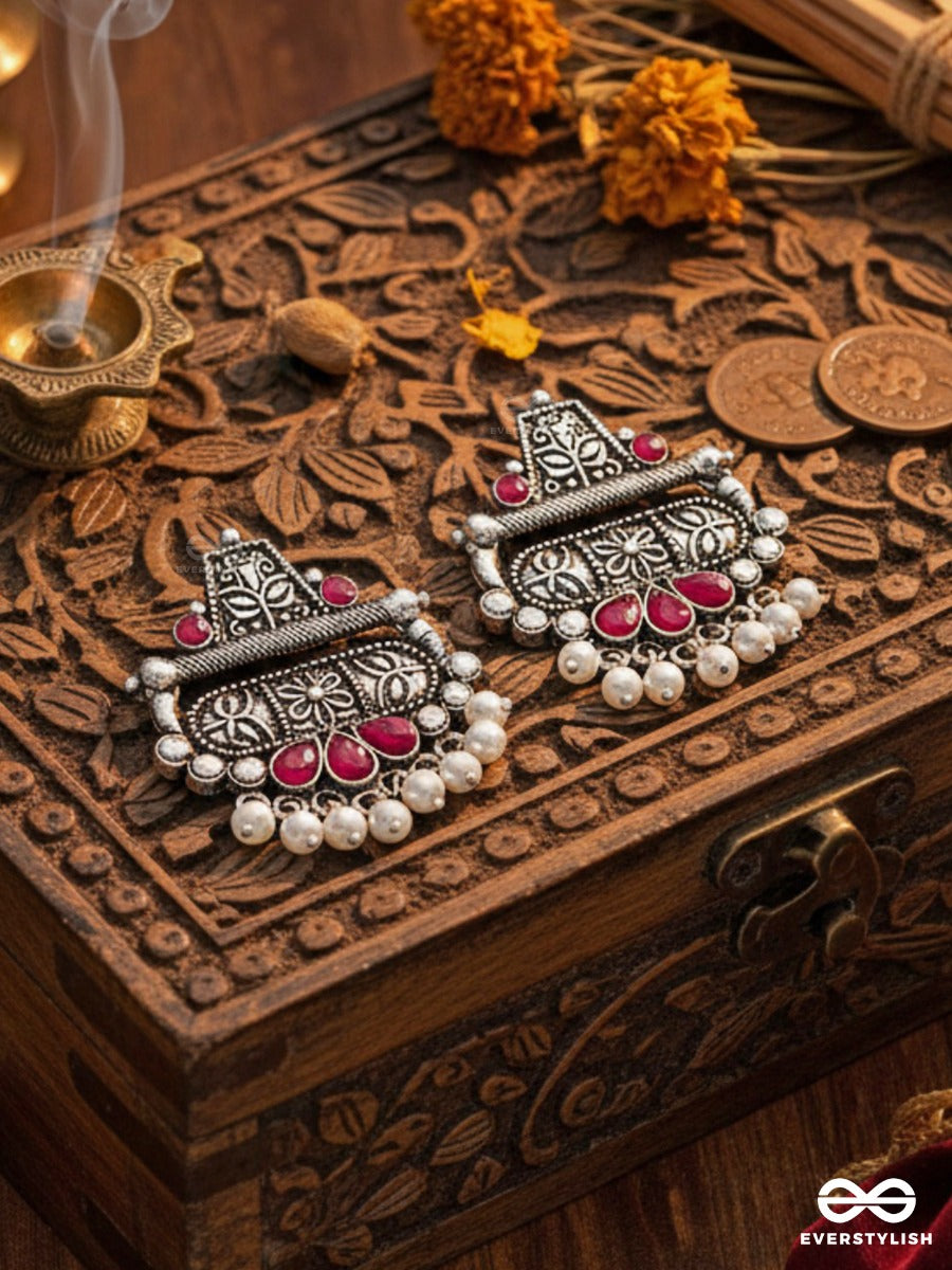 The Boho Chic Intricate Embellished Statement Earrings (Ruby Red)