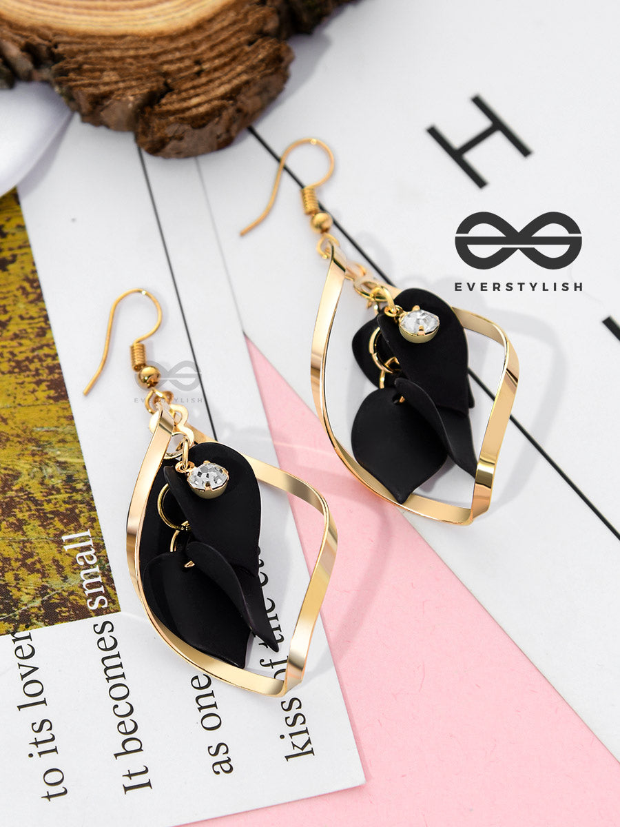 The Petals In A Twist (Black) - Golden Casual Danglers