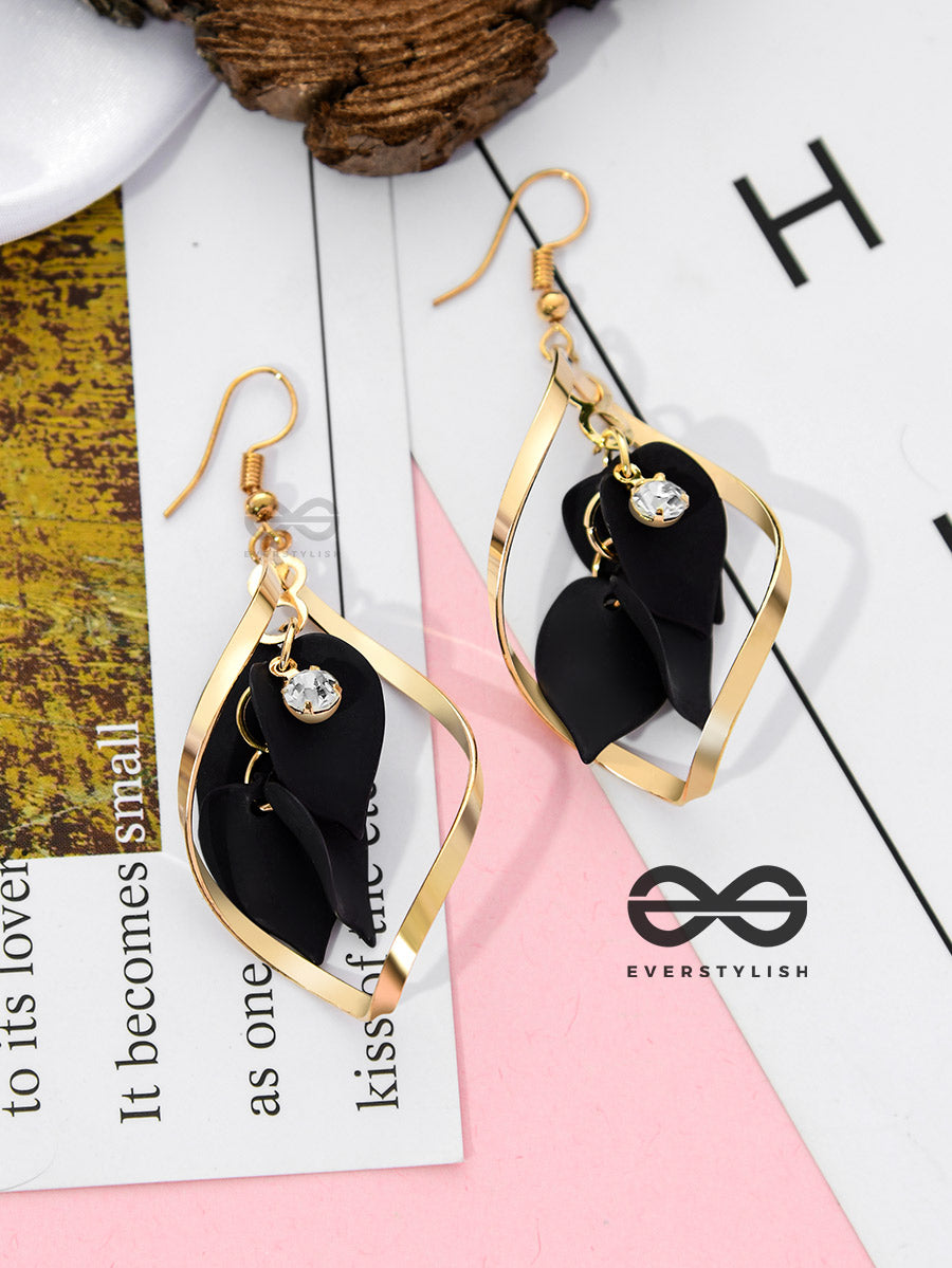 The Petals In A Twist (Black) - Golden Casual Danglers