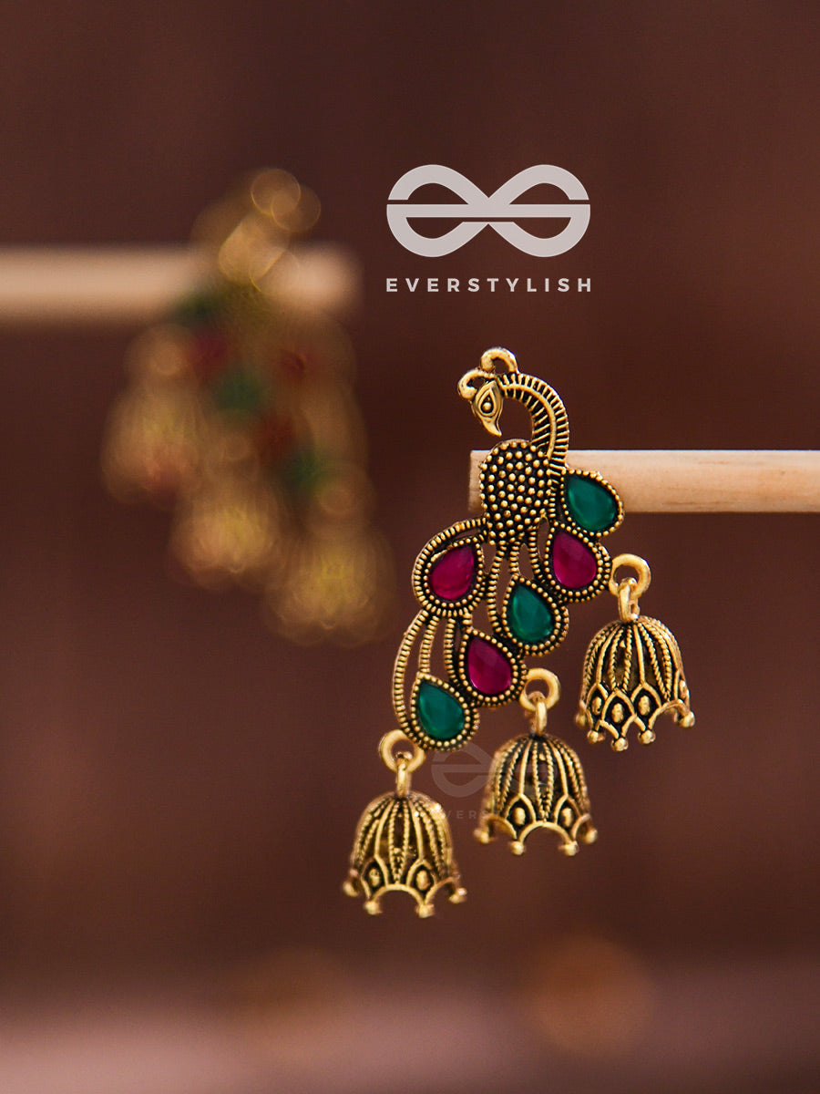 The Magnificent Meryll Intricate Peacock Jhumkis (Golden)