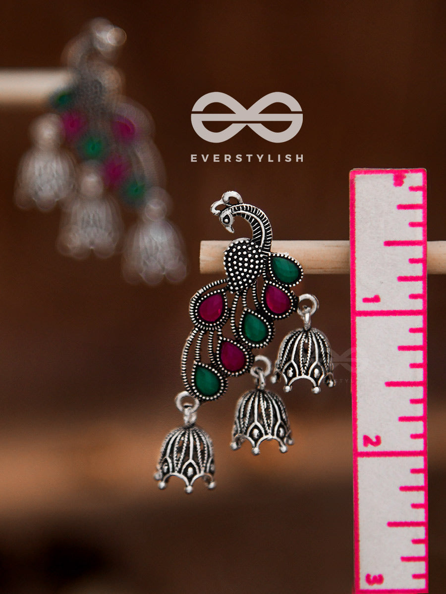 The Embellished Intricate Peacock Triple Jhumkis