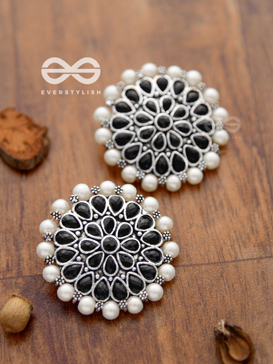 The Classy Desire Perfect Pearl Embellished Statement Studs (Onyx Black)
