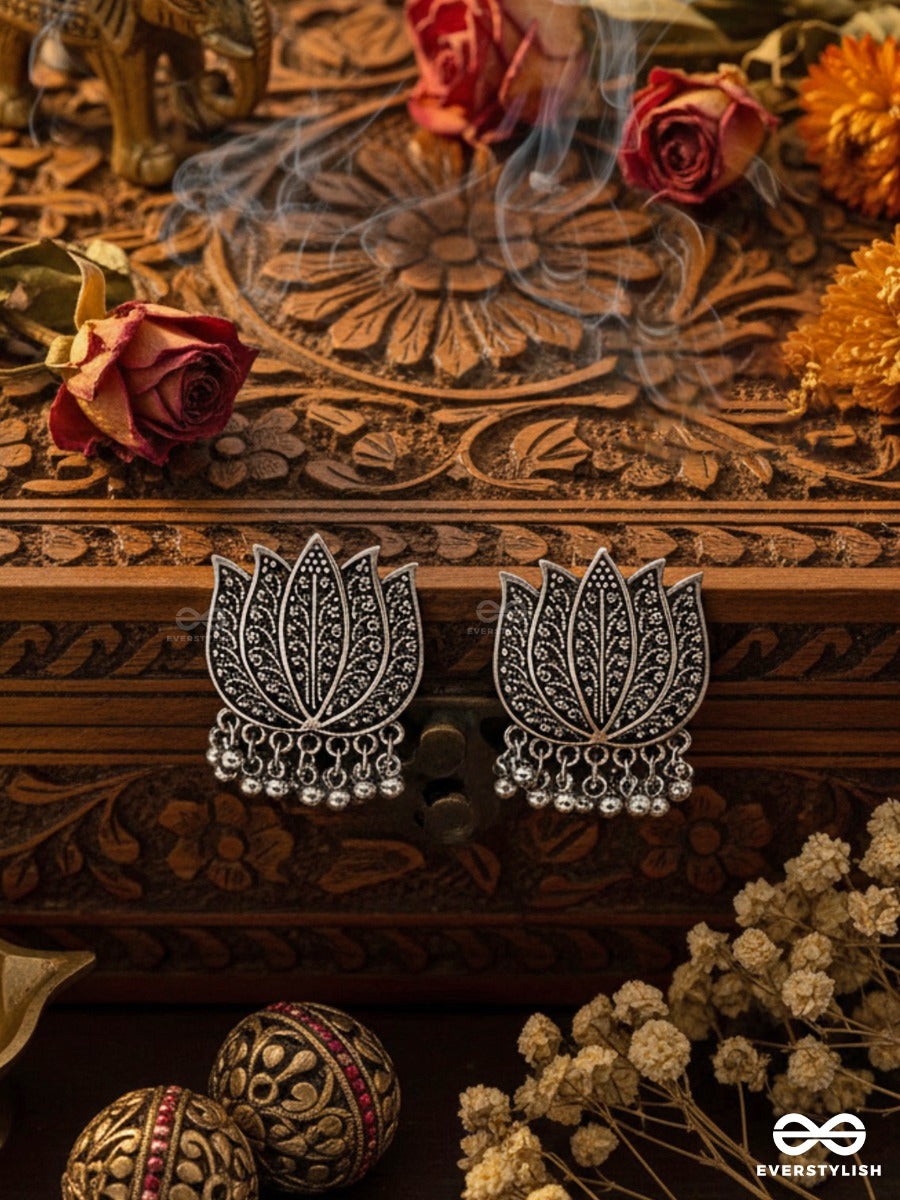 The Intricate Lively Lotus - Oxidised Boho Earrings
