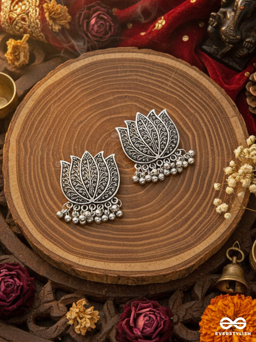 The Intricate Lively Lotus - Oxidised Boho Earrings