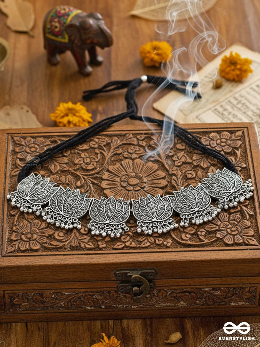 The Statement Lotus Choker - Oxidised Boho Collection