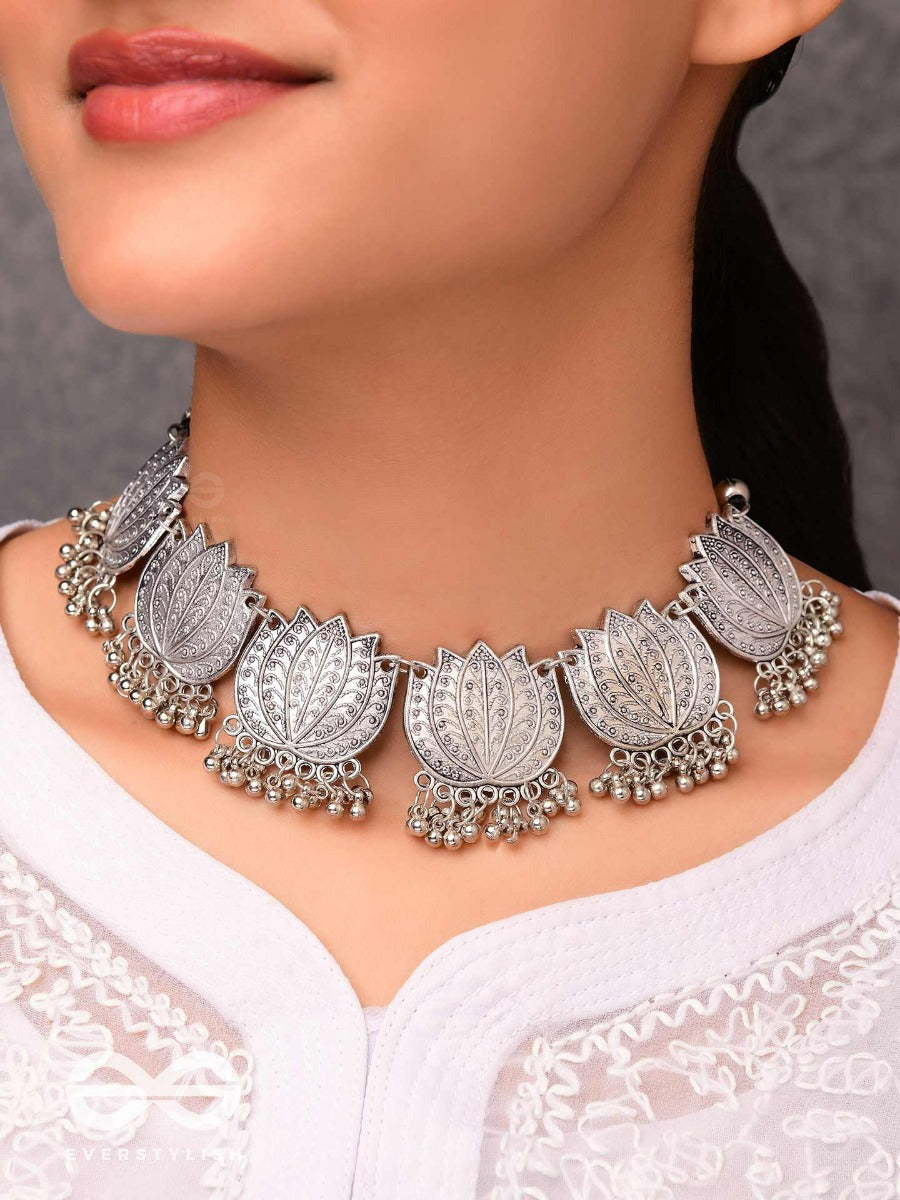 The Statement Lotus Choker - Oxidised Boho Collection