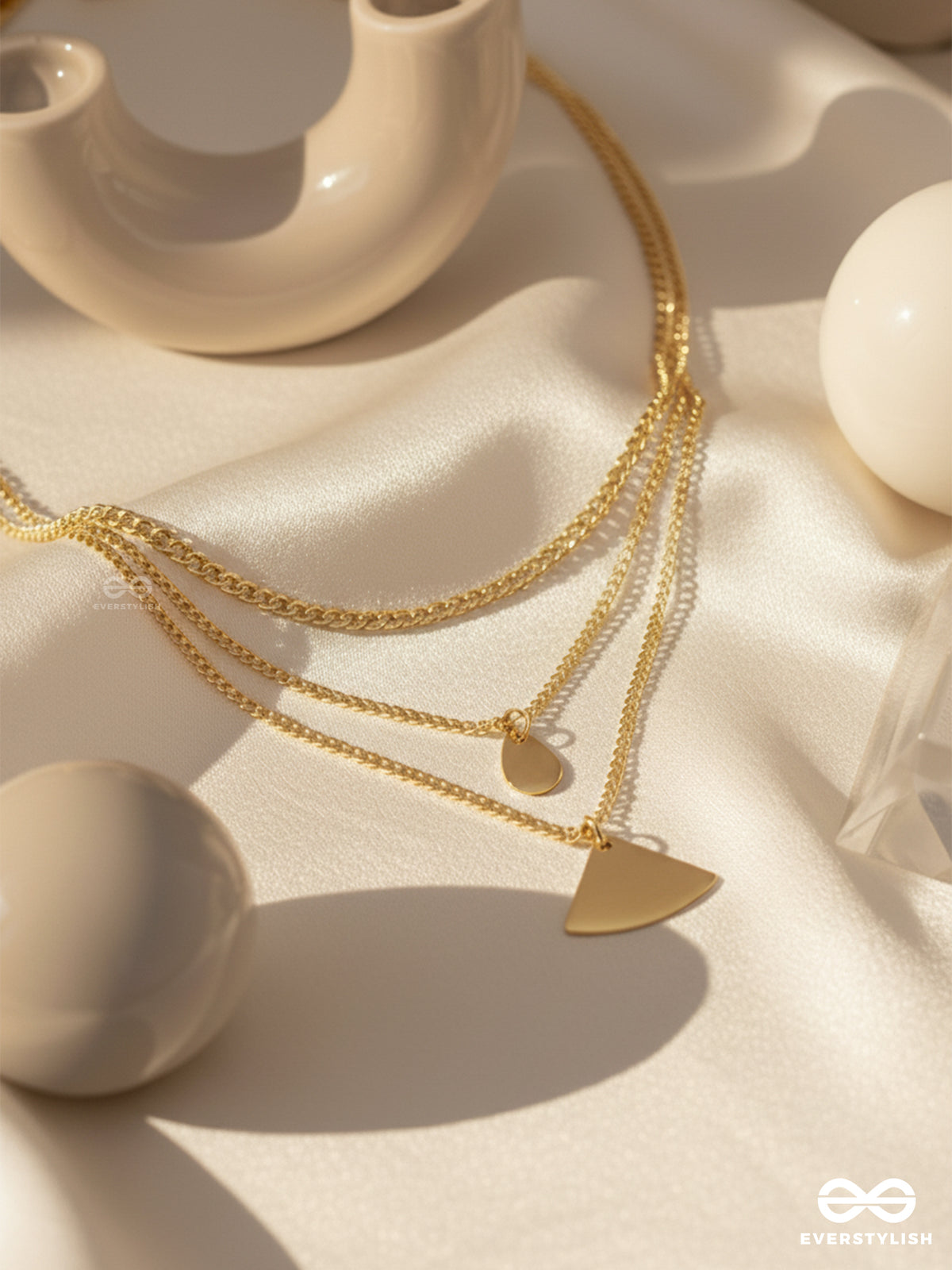 The Elegant Curves - Golden Triple Layered Statement Neckpiece