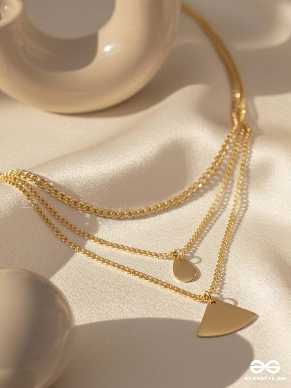The Elegant Curves - Golden Triple Layered Statement Neckpiece