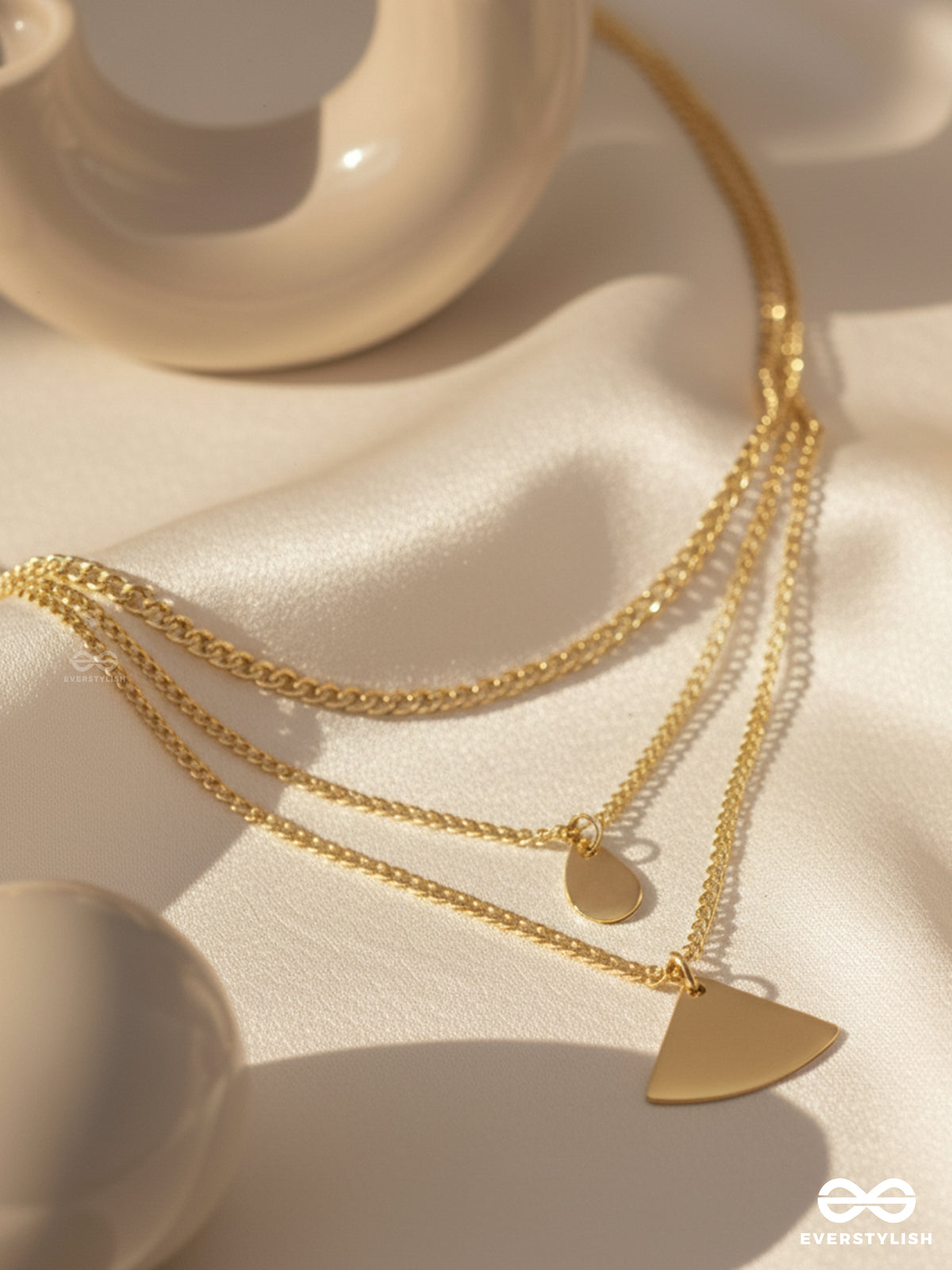 The Elegant Curves - Golden Triple Layered Statement Neckpiece