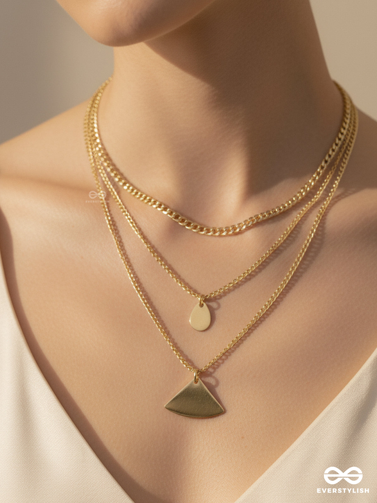 The Elegant Curves - Golden Triple Layered Statement Neckpiece