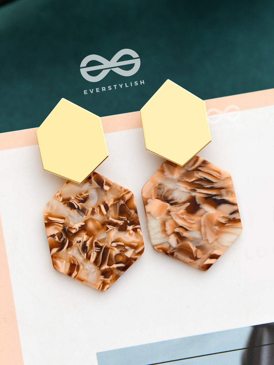 The Hexes Of Charm - Golden Acrylic Statement Earrings