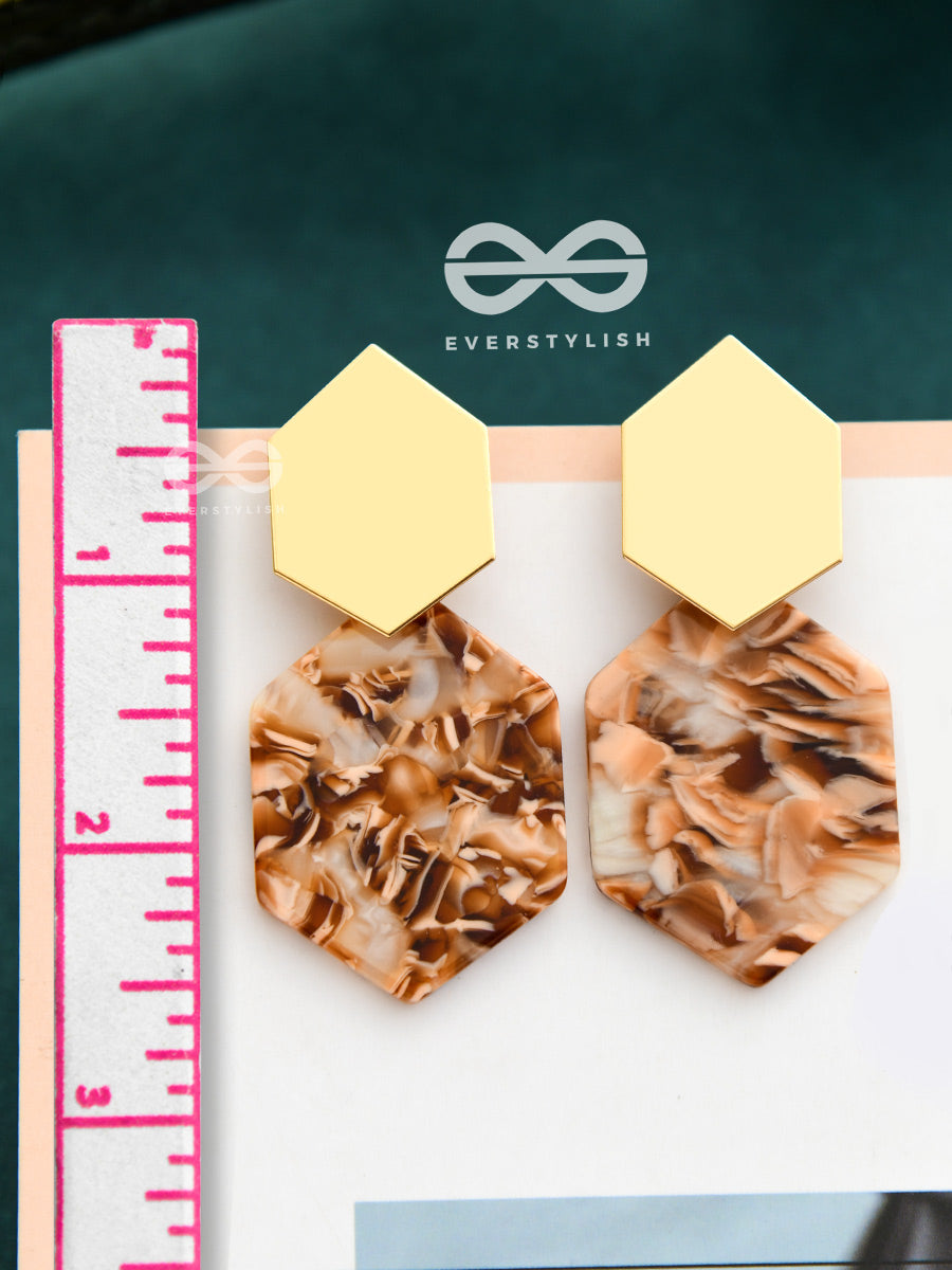 The Hexes Of Charm - Golden Acrylic Statement Earrings