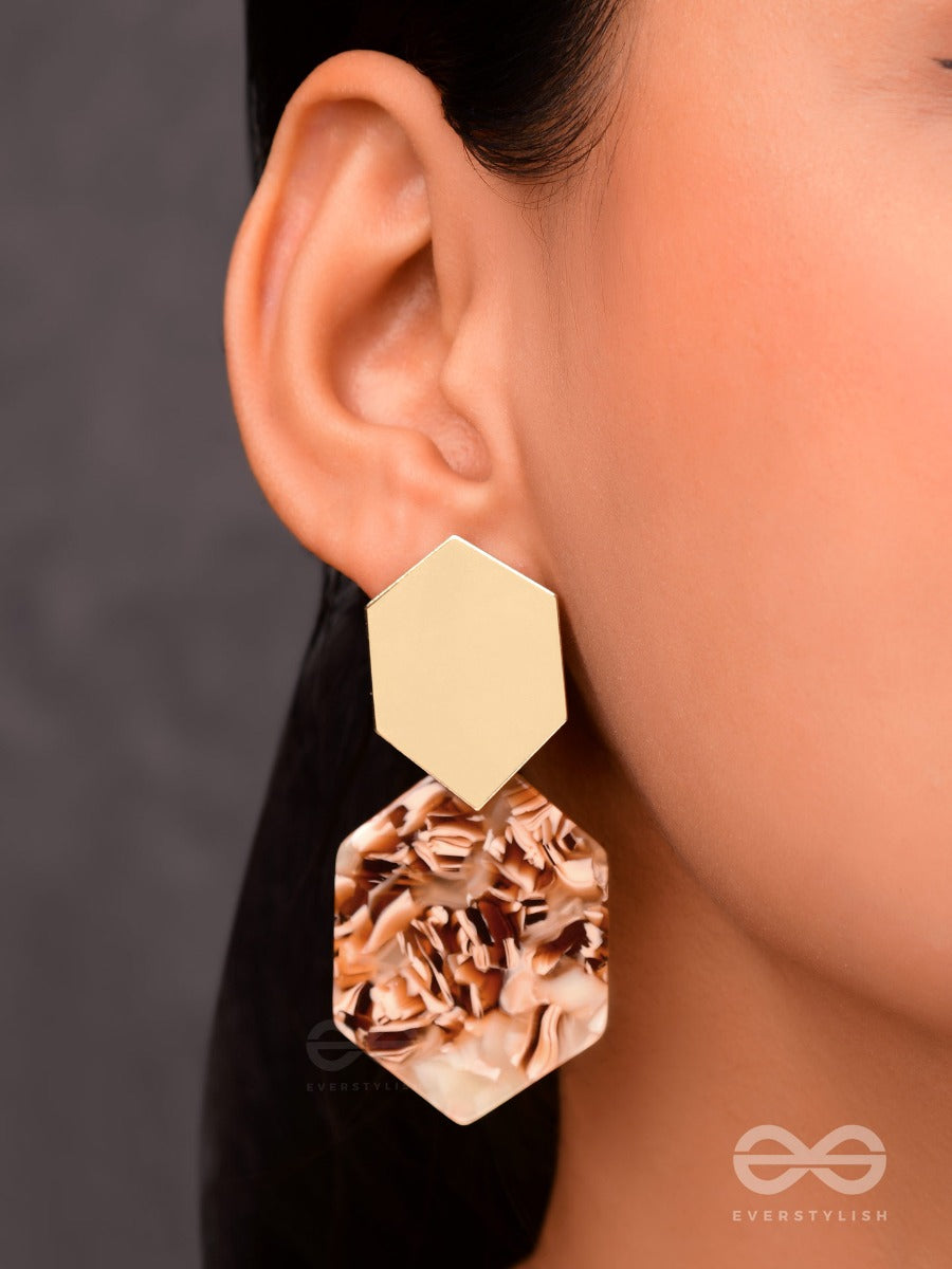 The Hexes Of Charm - Golden Acrylic Statement Earrings