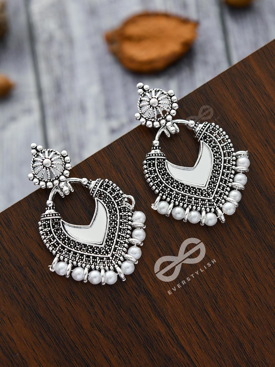 The Bohemian Mirror Arwork - Statement Oxidised Earrings