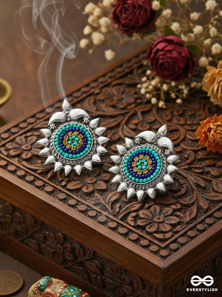 The Cute Artsy Button Studs - Embroidered Oxidised Earrings
