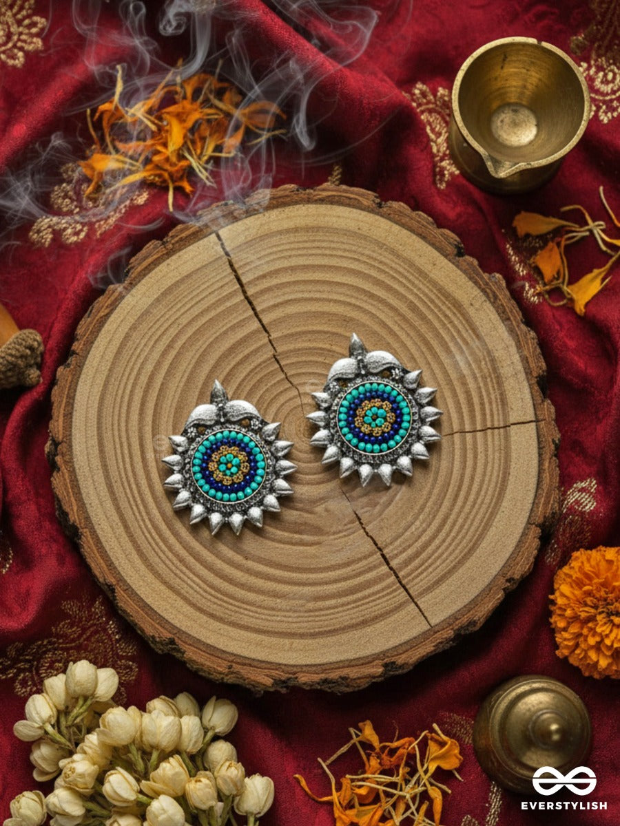 The Cute Artsy Button Studs - Embroidered Oxidised Earrings