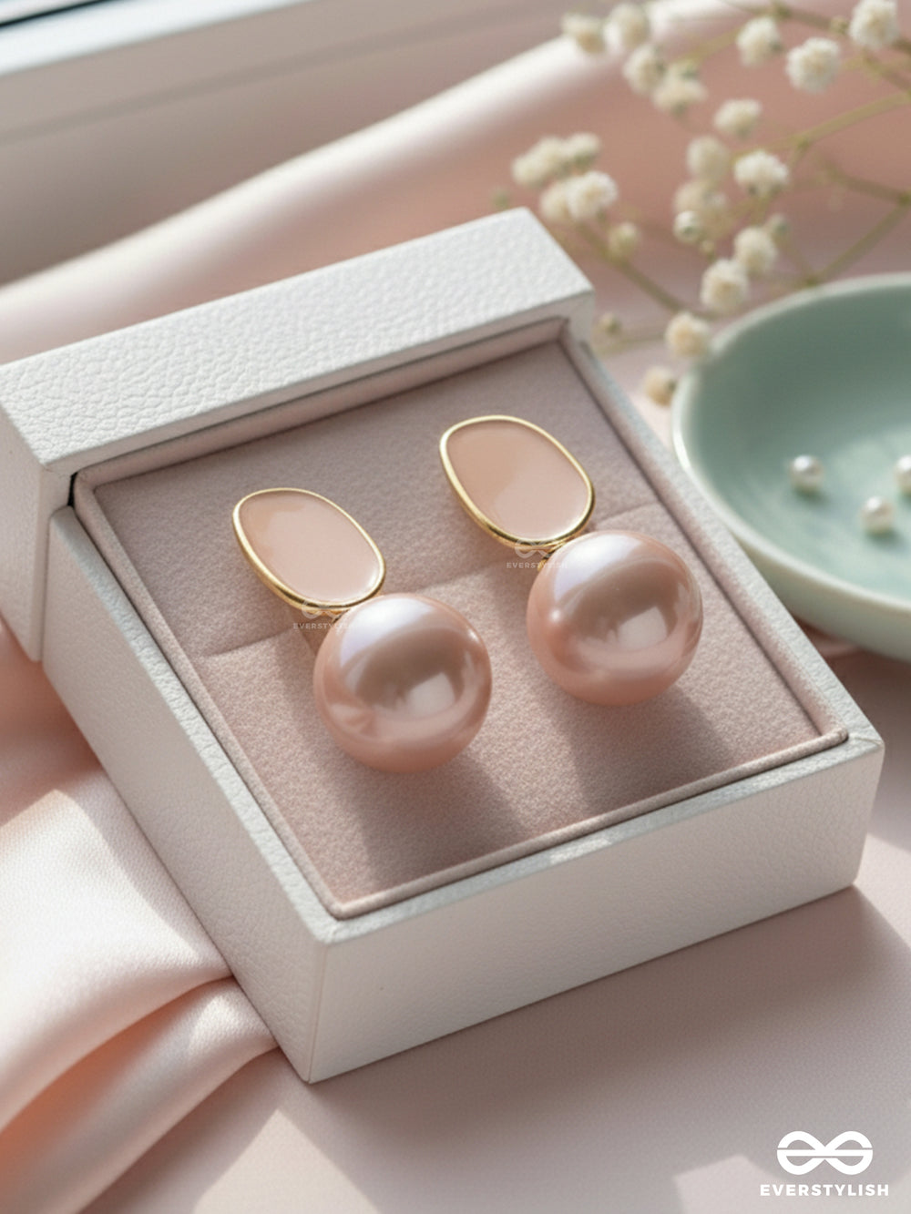 The Mesmerisingly Chic Statement Makers- Enamelled Pearl Earrings (Blush Pink)