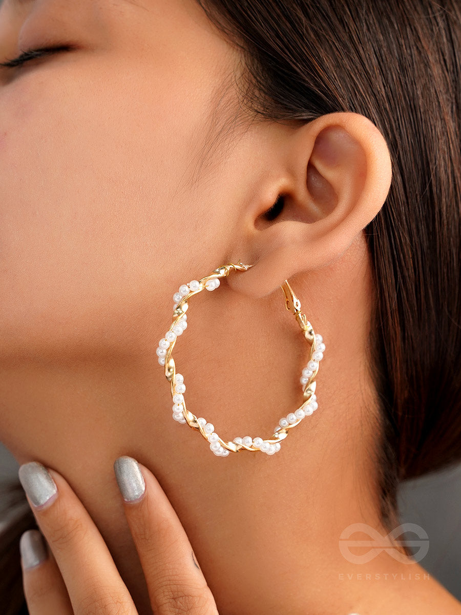 A Twist Of Pearls - Statement Golden Hoops