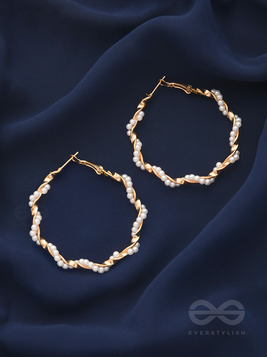 A Twist Of Pearls - Statement Golden Hoops