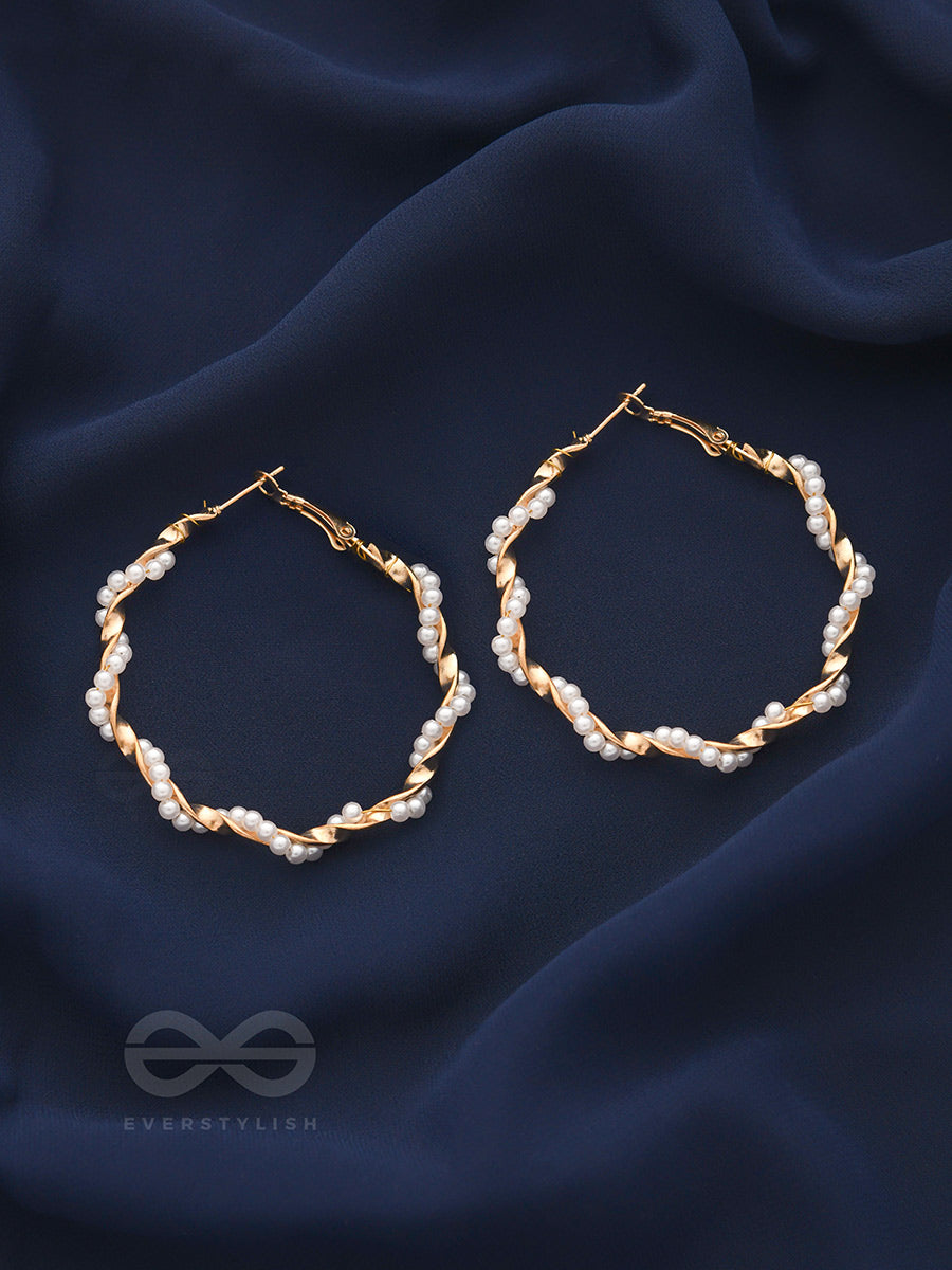 A Twist Of Pearls - Statement Golden Hoops
