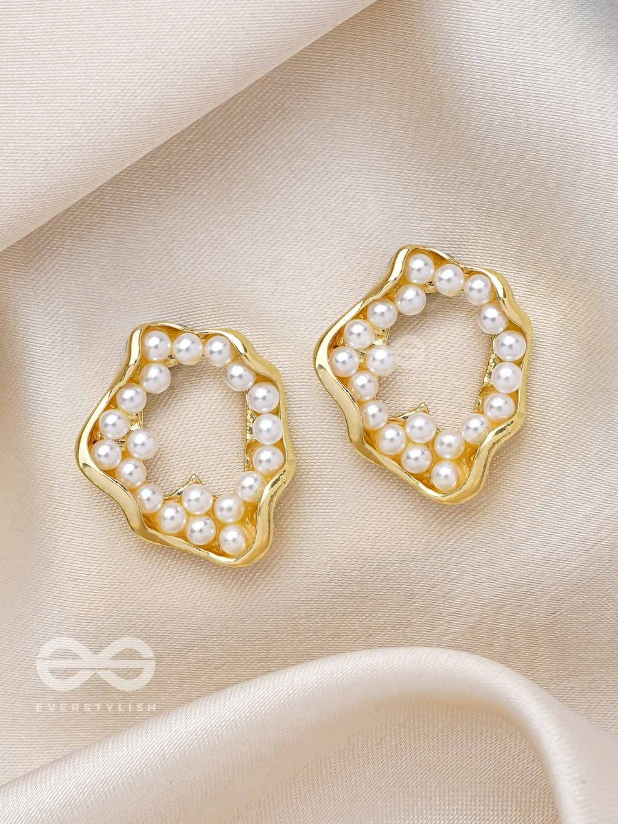 "Pearls In A Twist" - Statement Golden Stud Earrings