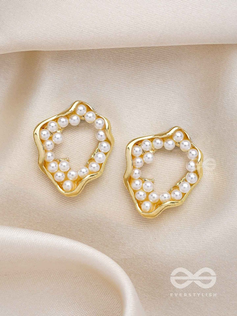 "Pearls In A Twist" - Statement Golden Stud Earrings